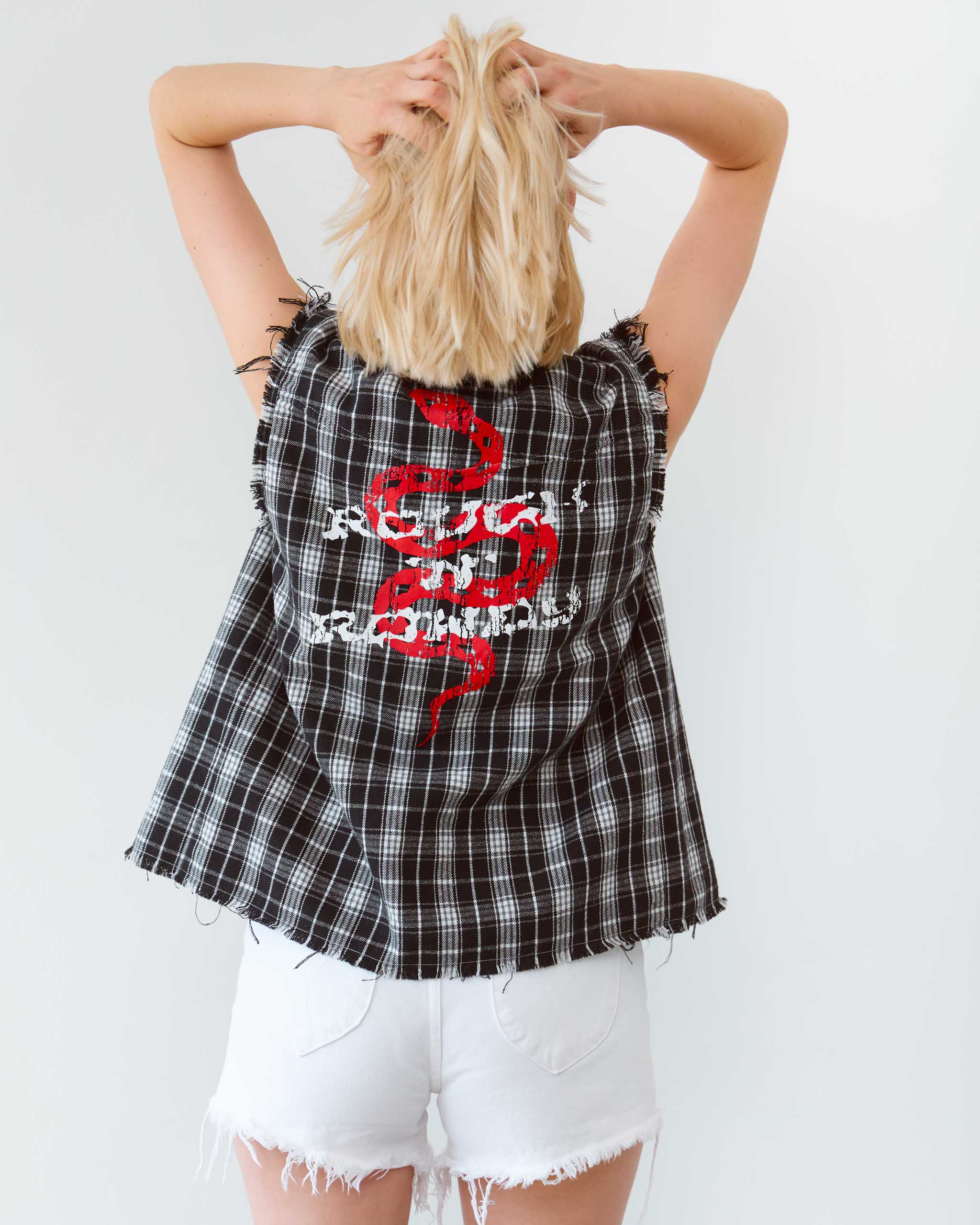 Rowdy Sleeveless Flannel Shirt - Black