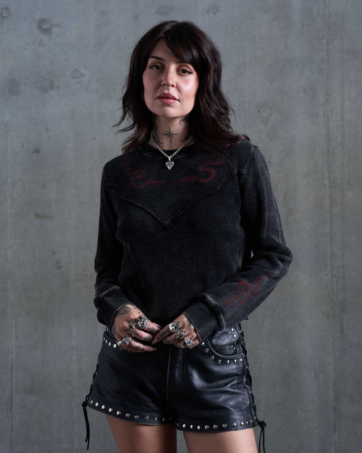 Serpent Waffle Long Sleeve Top - Acid Wash