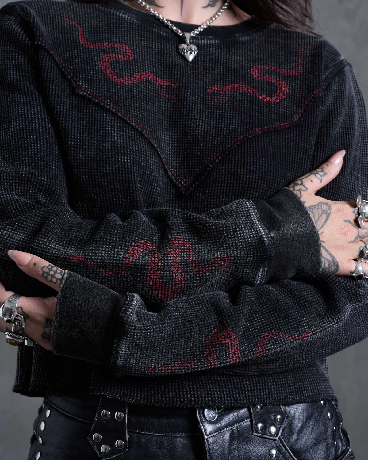 Serpent Waffle Long Sleeve Top - Acid Wash