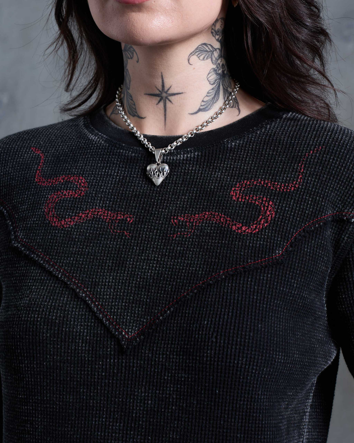 Serpent Waffle Long Sleeve Top - Acid Wash