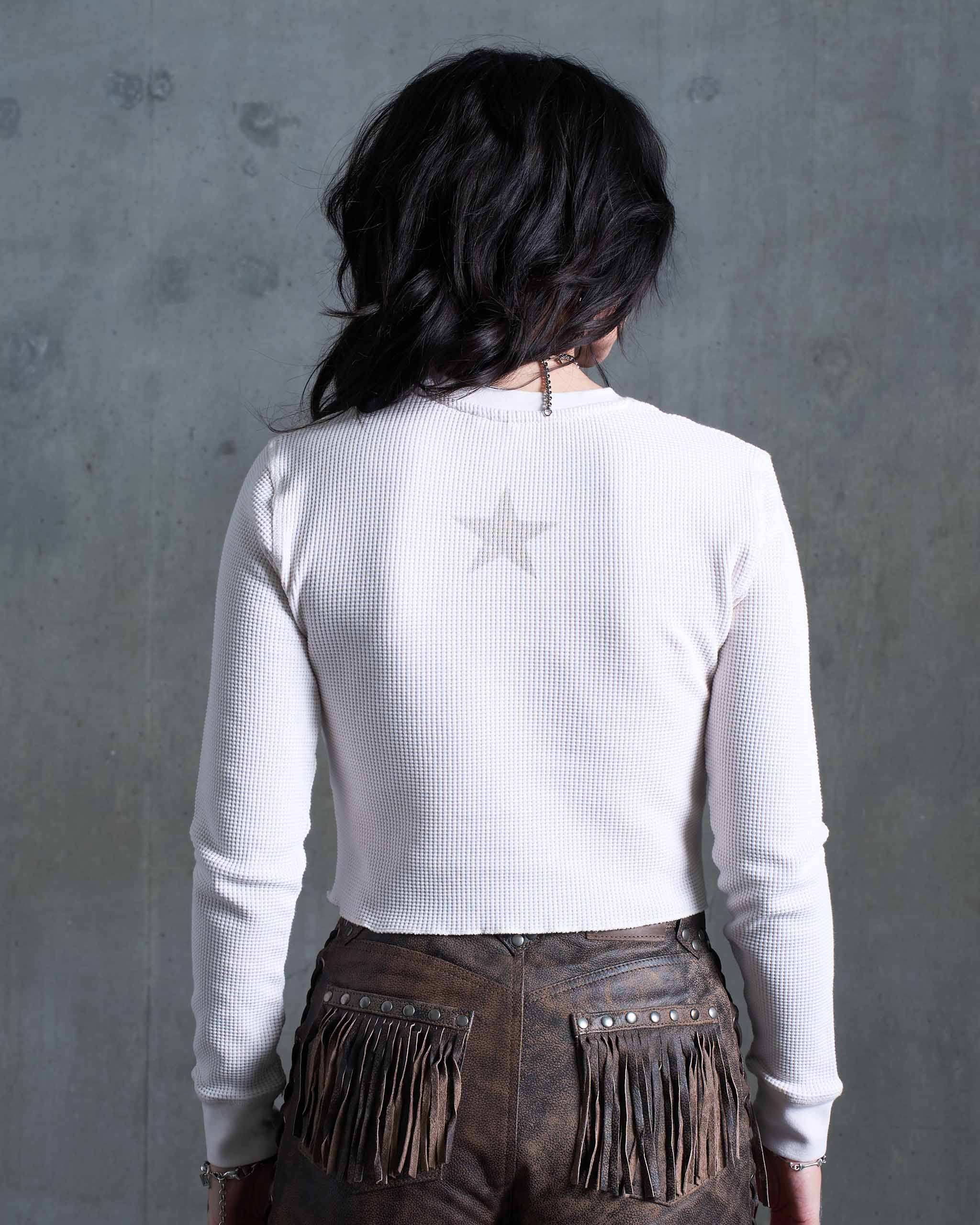 Sleazy Rider Waffle Long Sleeve Top - Vintage White