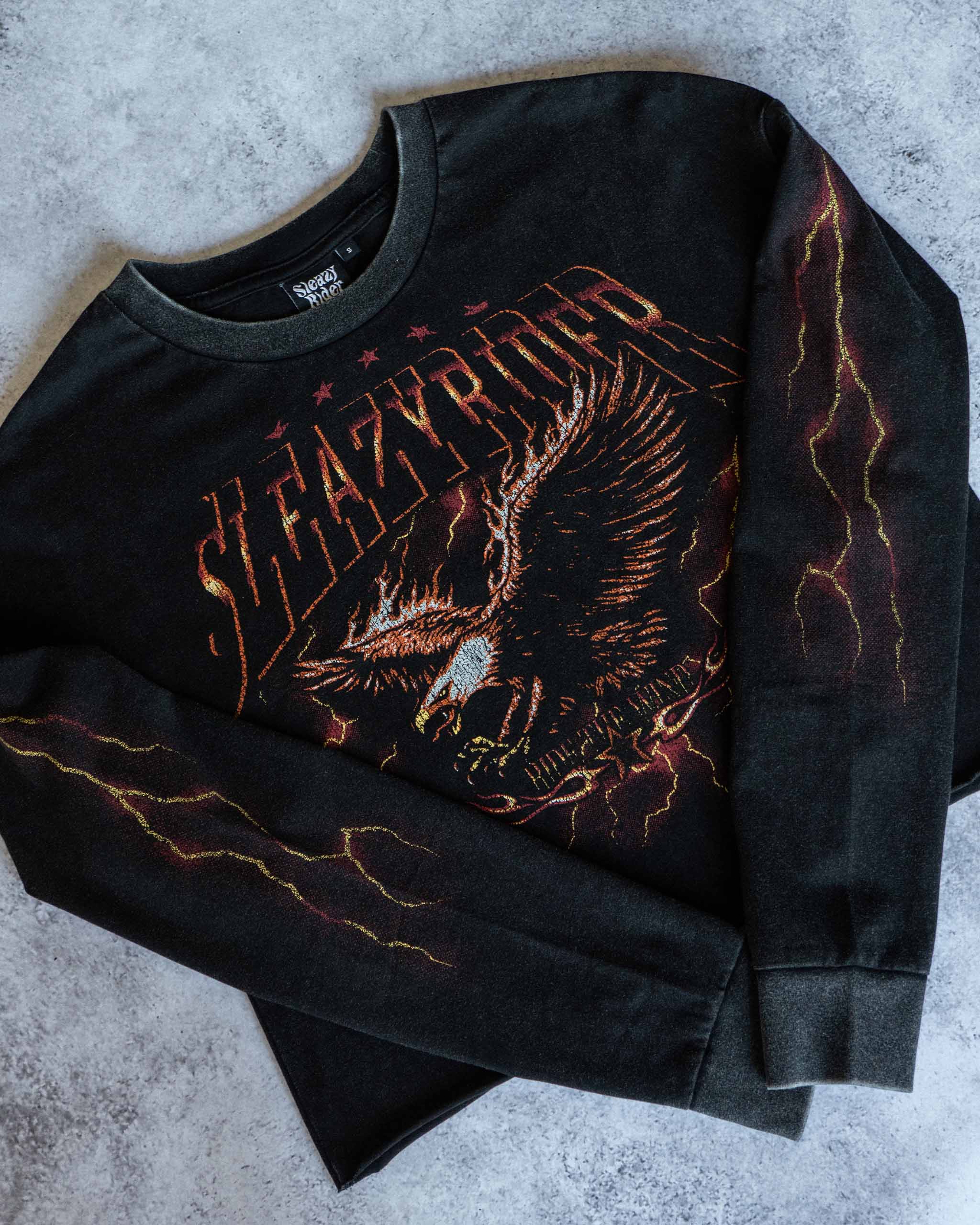 Thunder Eagle Long Sleeve Cropped T-Shirt - Acid Wash