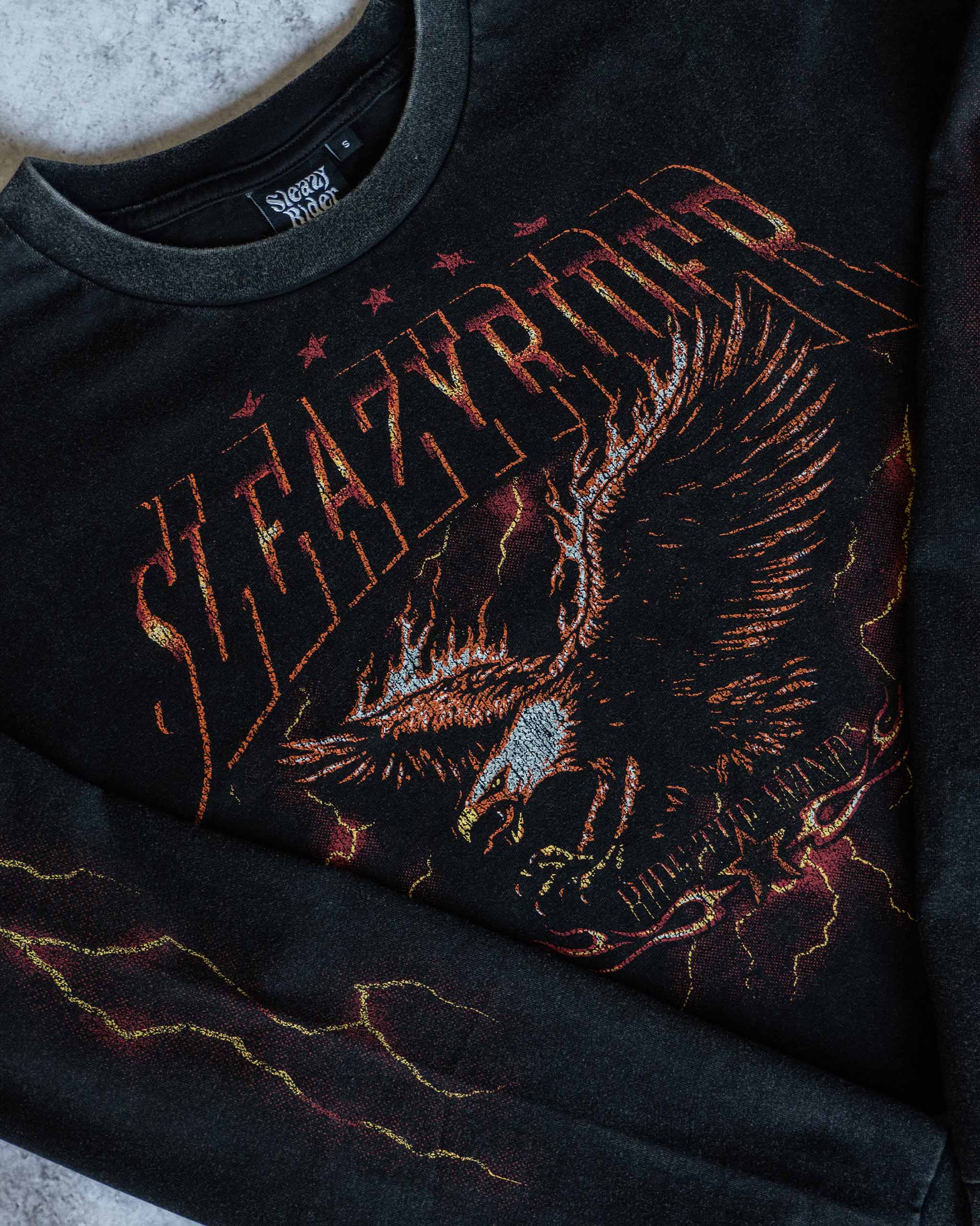 Thunder Eagle Long Sleeve Cropped T-Shirt - Acid Wash